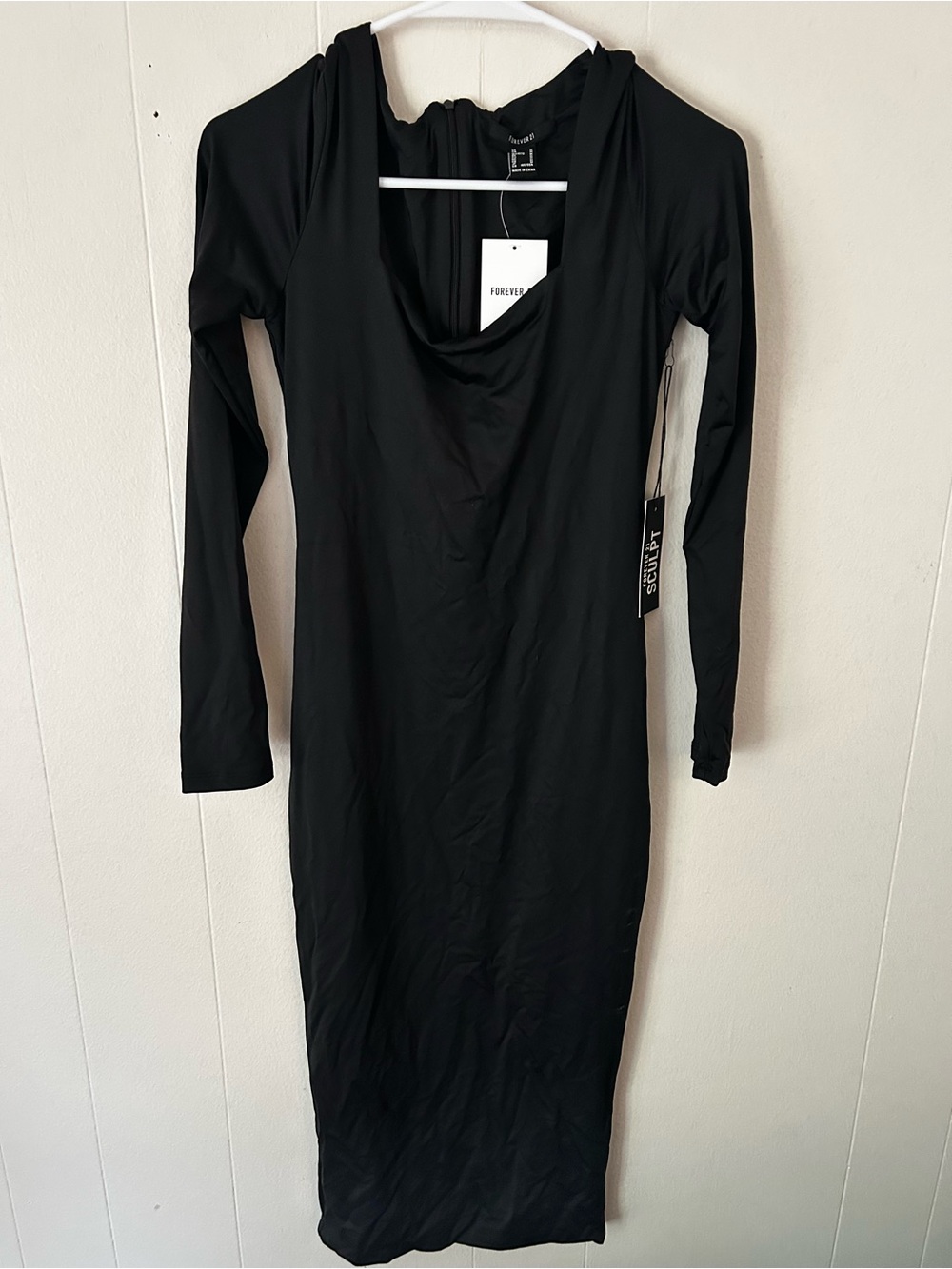 Forever 21 Sculpt black cowl neck long-sleeve midi dress